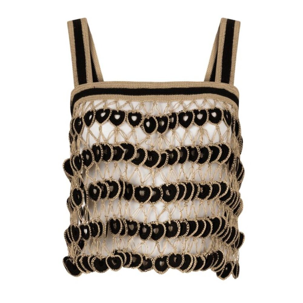 My Beachy Side Athena Dahlia Heart Knit Crochet Swingy Tank Top Dots Black Gold